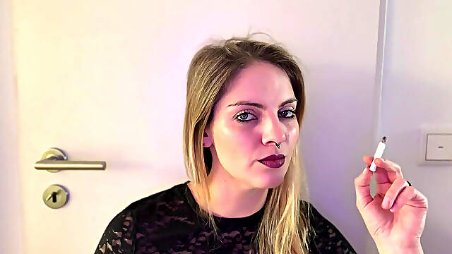 Close up Smoking in Black Lace