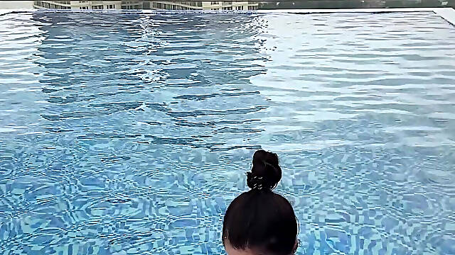 Bikini, Spit on Boobs, Ahegao, Butt Tease in a Public Pool