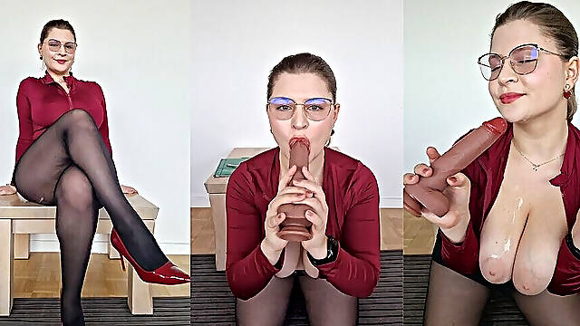 Secretary Blowjob Deal - Deepthroat on Knees with Glasses & Huge Facial on Tits, Face & Glasses