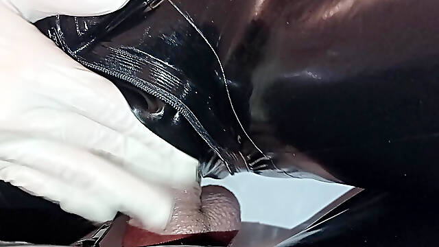 The Slave All in Latex Had to Take Good Care of Me, Until My Orgasm and His Cumshot. 3 Angle
