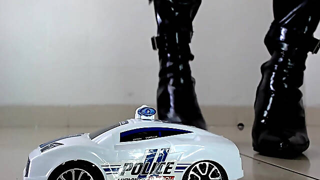 Domme Giantess Latex Boot Stomped Crushed Cop Car