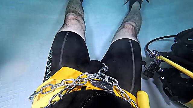 Underwater Scuba Slave Training - Dominated in Chains & Wetsuit Edging