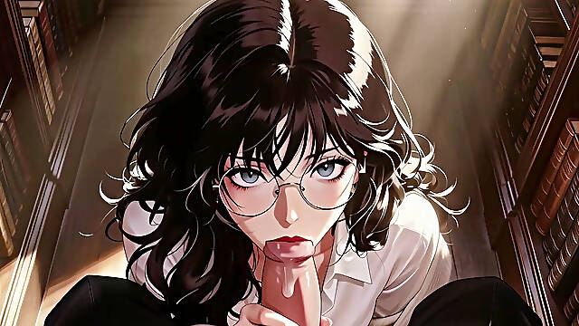 Glasses Beautiful Woman, the Private Study Session in the Library.super Temptation. Ai Generated