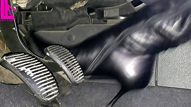 Pedal Pumping and Unzipping My Black Leather High Heeled Boots