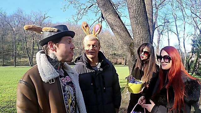 Four sexy babes team up for a hot group sex session with matt and Porno Dan.